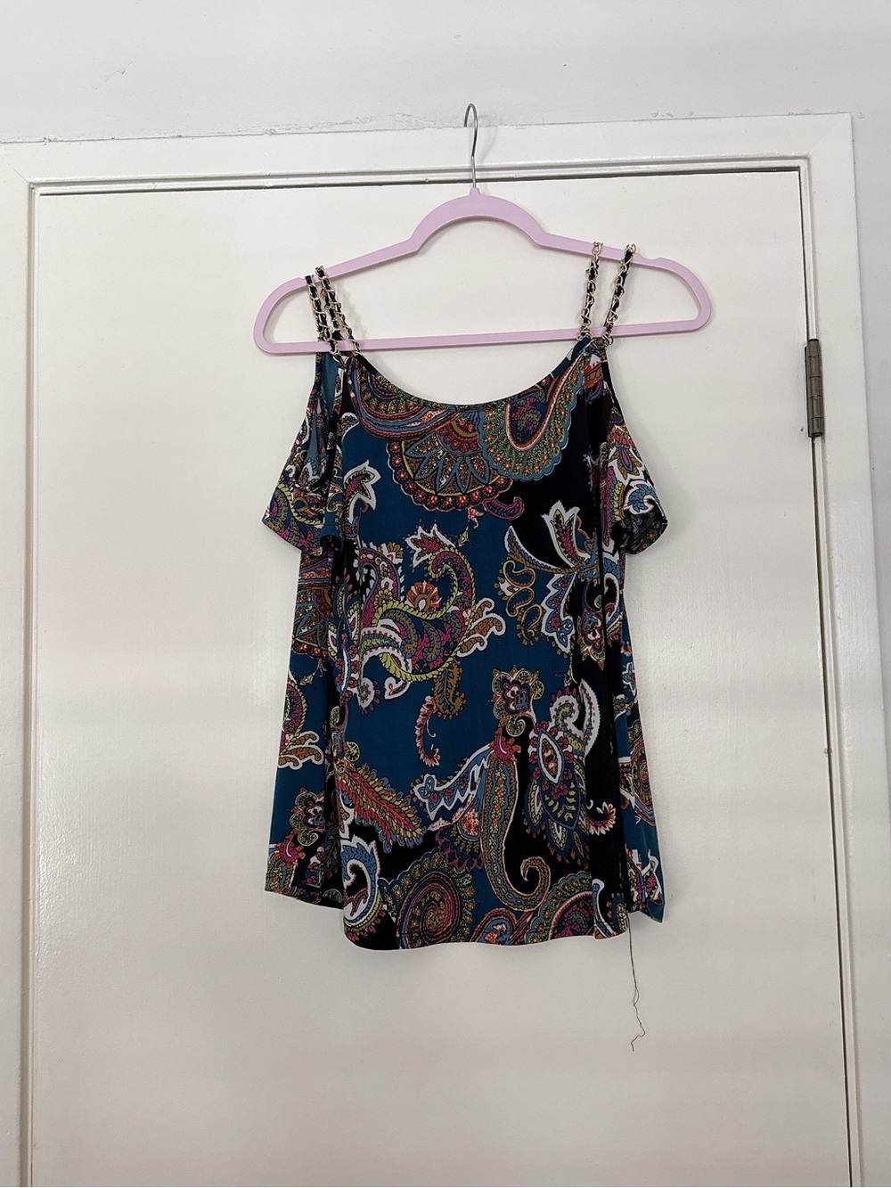 Lavish Teal Paisley Cold-Shoulder Camisole